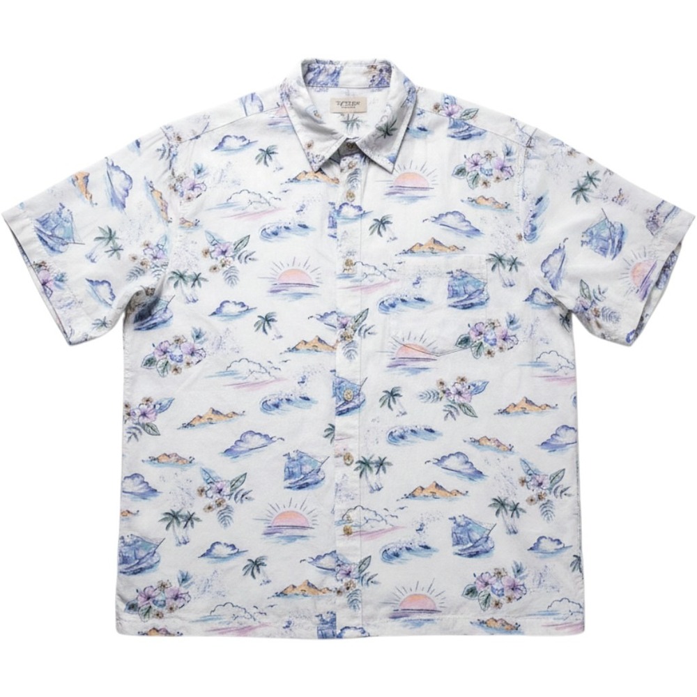 Ron Jon Surf Shop Mens XXL Rayon Tropical Aloha Shirt E50714RJ White Blue Pastel